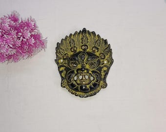 Tête de diable à fixation murale en laiton | Masque de sorcier suspendu en laiton avec couronne squelette