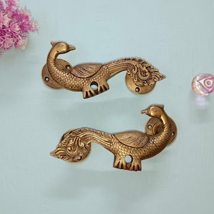 7" inch messing keukenkastgreep in pauwvorm | Set van 02 stuks