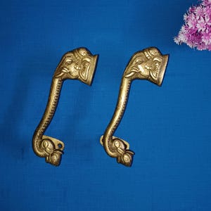 Elephant Face Design Door Grab Pull Set | Brass Ganesha Themed Entrance Door Handle Decoration