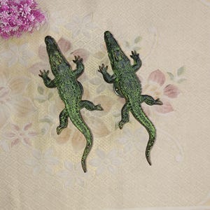 Brass Crocodile Door Handle Pair: Jungle Alligator Decor