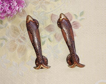 Brass Trout Fish Door Pull Set: Beach Hotel Hardware Decor