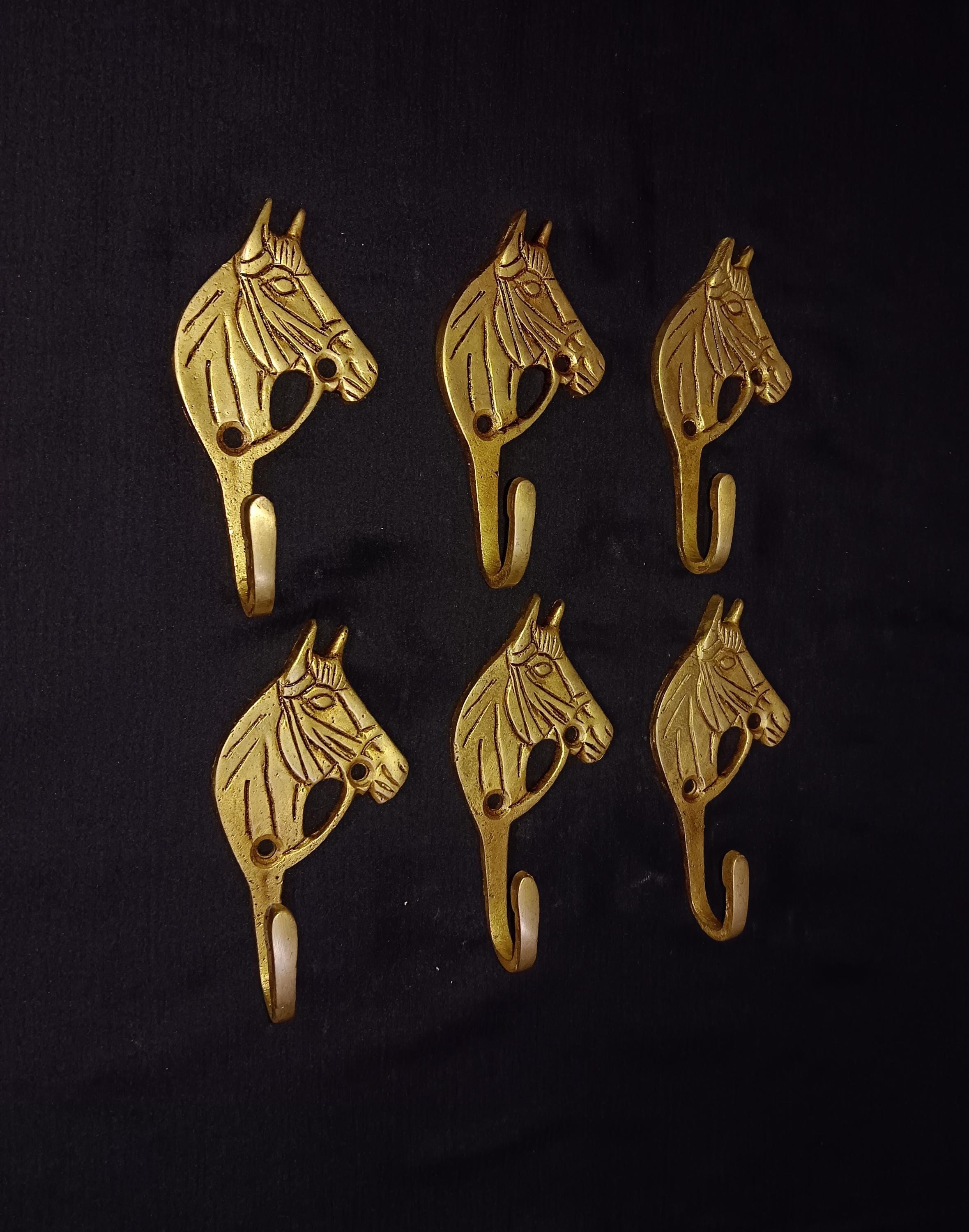 真鍮製馬の頭型ウォールフック - 動物テーマの装飾、6個セット - Etsy 日本
