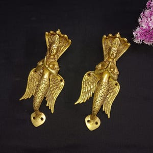 Brass Naag Kanya Door Handles: Snake Lady, Set of 02