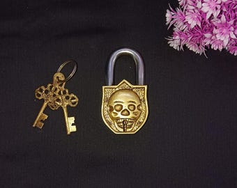 Brass Mini Skull Lock With 02 Keys | Properly Working Cupboard Lock