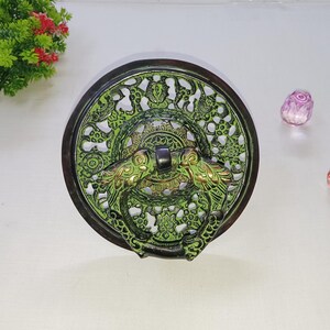 Brass Tibetan Round Door Knocker With Screw & Floral Engraving