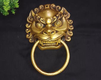 Spooky Beast Face Door Hardware Knocker | Brass Scary Creatures Themed Entrance Door Bell Decor