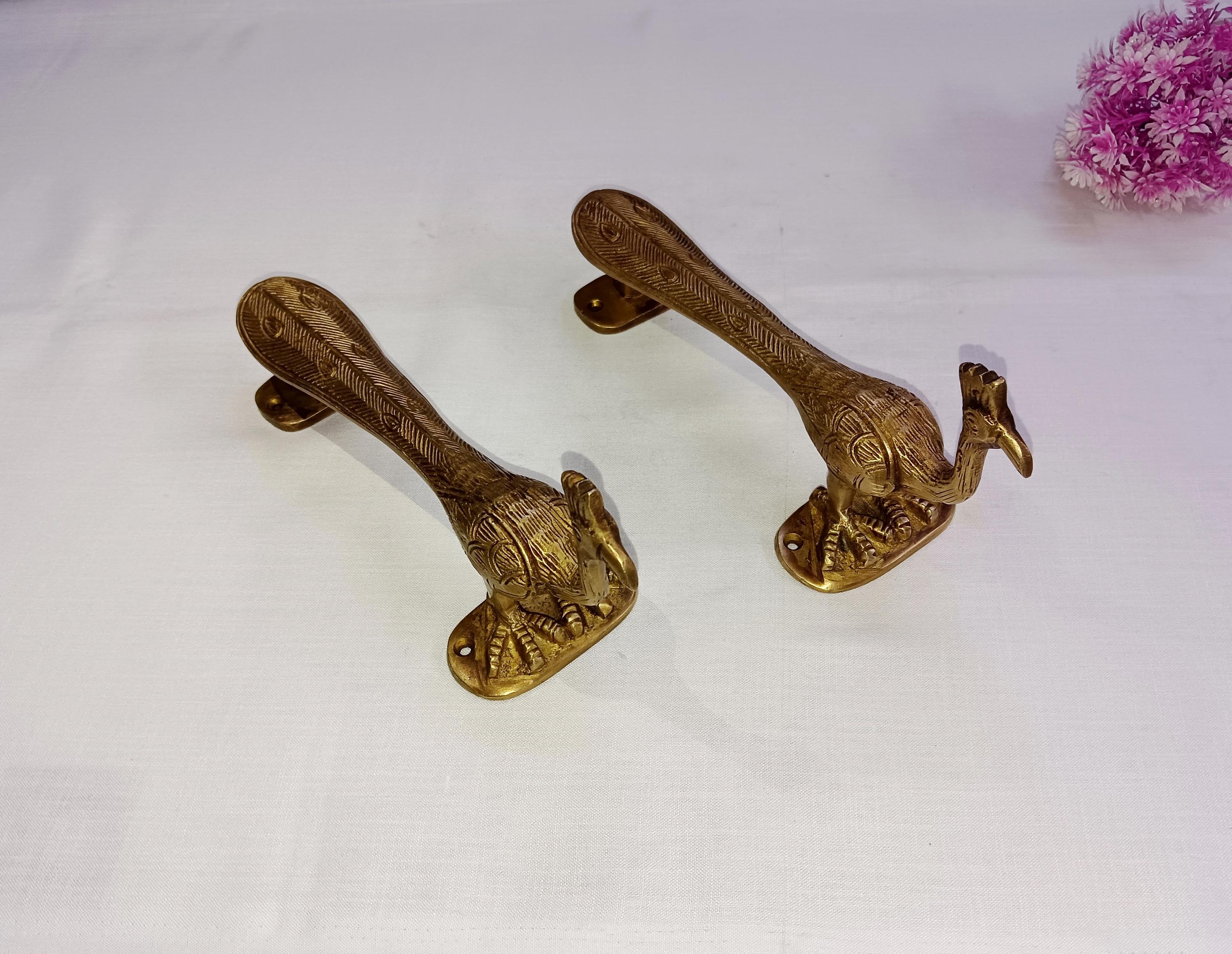 装飾的な金属製ドアハンドルセット　アンティーク　真鍮 真鍮の孔雀のドアハンドルセット：ゴールデンバードハードウェア