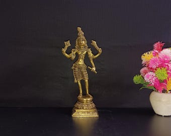 23 cm Krishna-staty i mässing med krona och flöjt | Vrindhayan Shyam Sunder-idol i mässing