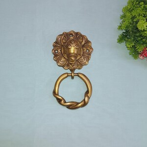 Brass Door Hanging Cow Knocker With Floral Backplate | Brass Bull Head Cabinet Knob