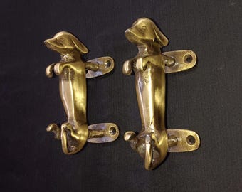 Brass Dachshund Door Pulls: Lacquered Dog Handles, Set of 2