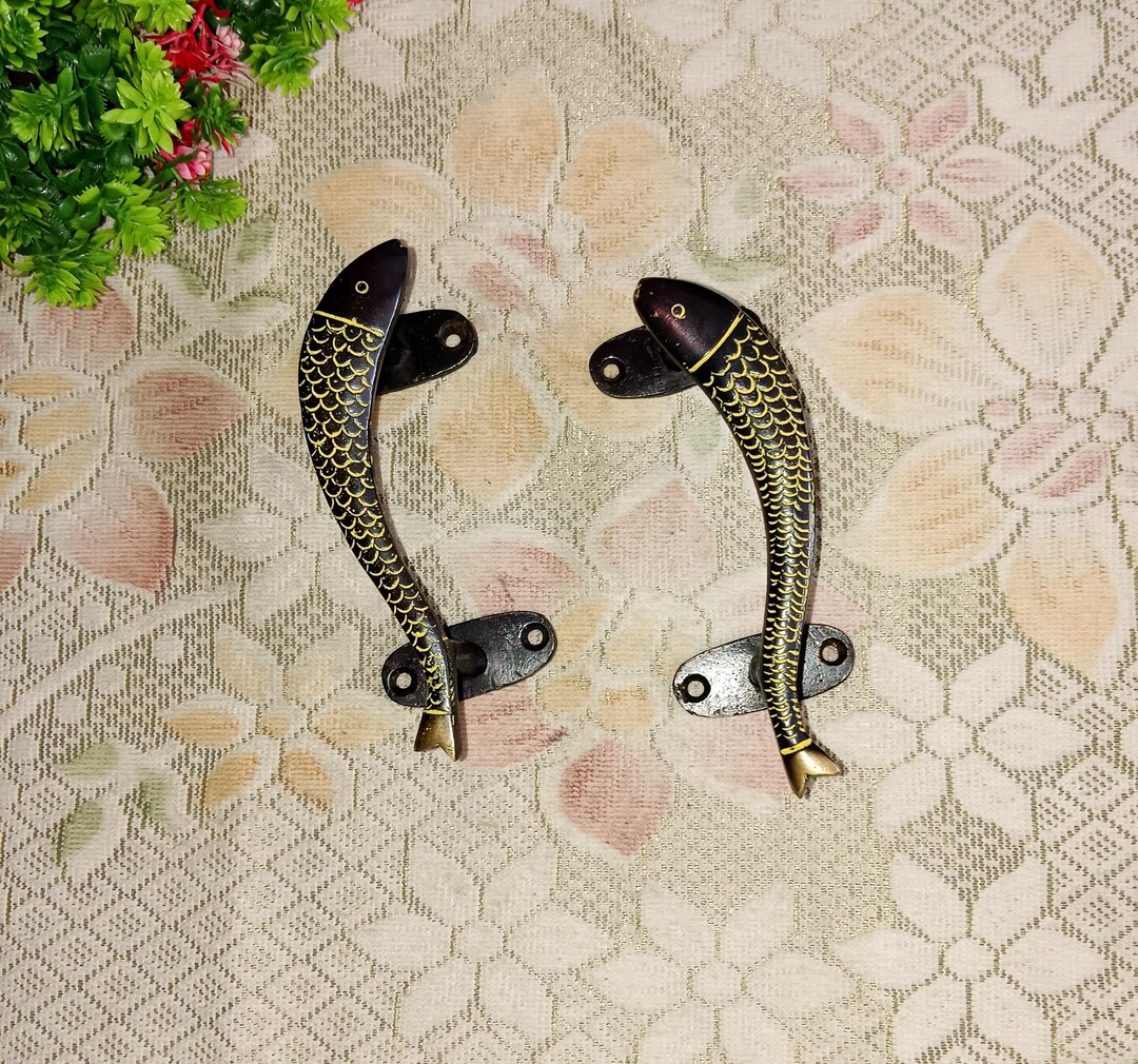 Brass Fish Door Pull: Nautical Cottage Cupboard Handle - Etsy