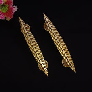 Par de manijas de puerta con hojas de latón: Nature Theme Hardware (30 cm de largo)