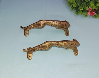 Brass Jaguar Shape Kitchen Cabinet Pull | Brass Jumping Tiger Handle | Set of 02 pieces