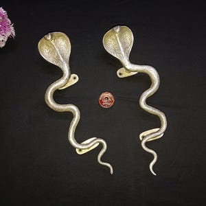 Brass Silver Cobra Shape Door Handle | Brass Anaconda Design Cabinet Door Pull | Set of 02 pieces