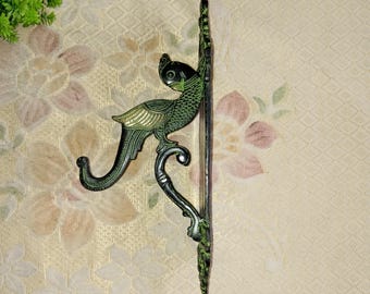 Long Tail Peacock Wall Mounting Hook | Brass Macaw Bird Royal Themed Wall Towel Hanger