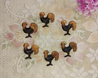 Brass Rooster Drawer Knobs: Bird Furniture Hardware, Set of 6