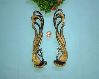 Manijas de puerta de latón con diseño de pavo real: tiradores florales para armario, juego de 2