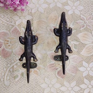 Brass Alligator Door Handle Set: Wild Lizard Design