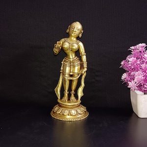 Brass Belly Dancer Statue | Brass Dancing Apsara With Long Hairs