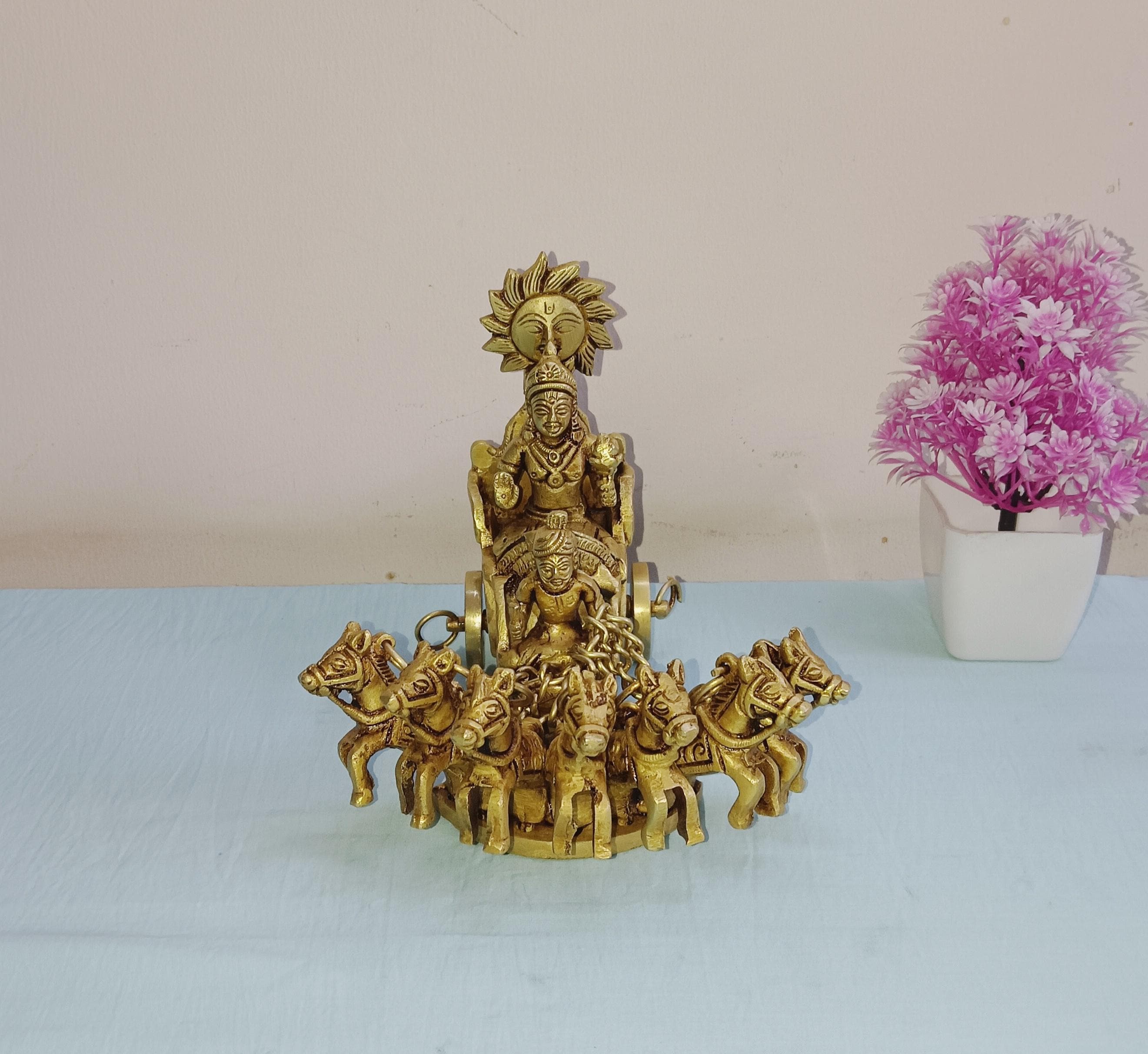 Brass Surya Devta Horse Chariot Statue: Religious Home Decor - Etsy