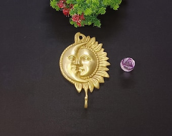 Brass Moon & Sun Door Hanging Hook | Brass Sun-Face Wall Hanger