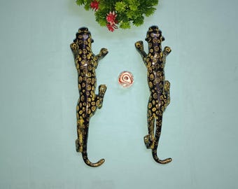 Manijas de puerta de latón con diseño de Jaguar: diseño de gato salvaje, juego de 2