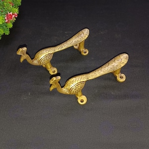 6.0&#39;&#39; Inches Peacock Entrance Door Pulls | Brass Peafowl Themed Kitchen Door Handle Pair