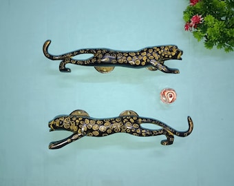 Manija de puerta de latón con diseño de pantera negra, diseño de puntos, juego de 2