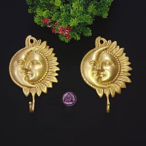 Messing wandhanger astrologisch thema | Messing Sun Moon Loving keukenhanddoekhanger