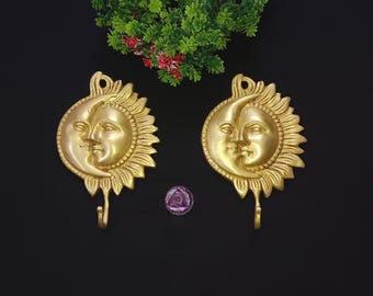 Brass Astrological Theme Wall Hanging Hook | Brass Sun Moon Loving Kitchen Towel Hanger
