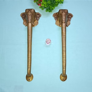 15.5&quot; Inch Brass African Elephant Head Shape Door Handle in Dull Golden Color | Set of 02 pieces