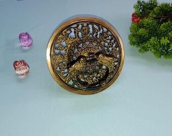 Brass Mughal Flower Door Knocker: Floral Design Door Bell