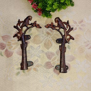8.0&quot; Inch Long Brass Door Handle in Form of Male Female Bird Couple on Plants