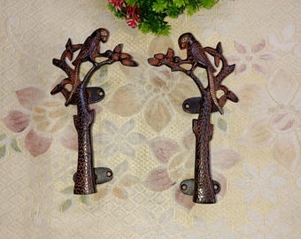 Türgriff aus Messing, Vogelpaar, rustikales Pflanzendesign (22 cm)