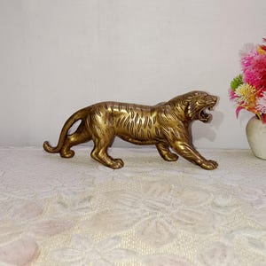 Roaring Tiger Idol Study Table Decor | Brass Wild Jaguar Sculpture | Reception Showpiece