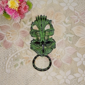 Ganpati Seated on Yali Shape Home Door Knocker | Brass Traditional Nazar Battu Face Doorbell | Home Positive Vibes Object Decor