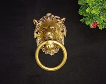 Bouton de tiroir à tête de lion en laiton : sonnette de porte lion rugissant
