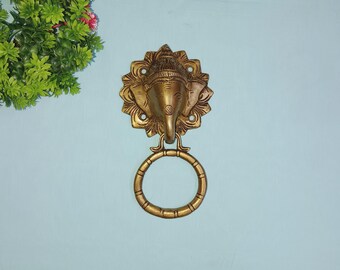 Heurtoir de porte Ganesha en laiton : plaque florale, sonnette éléphant
