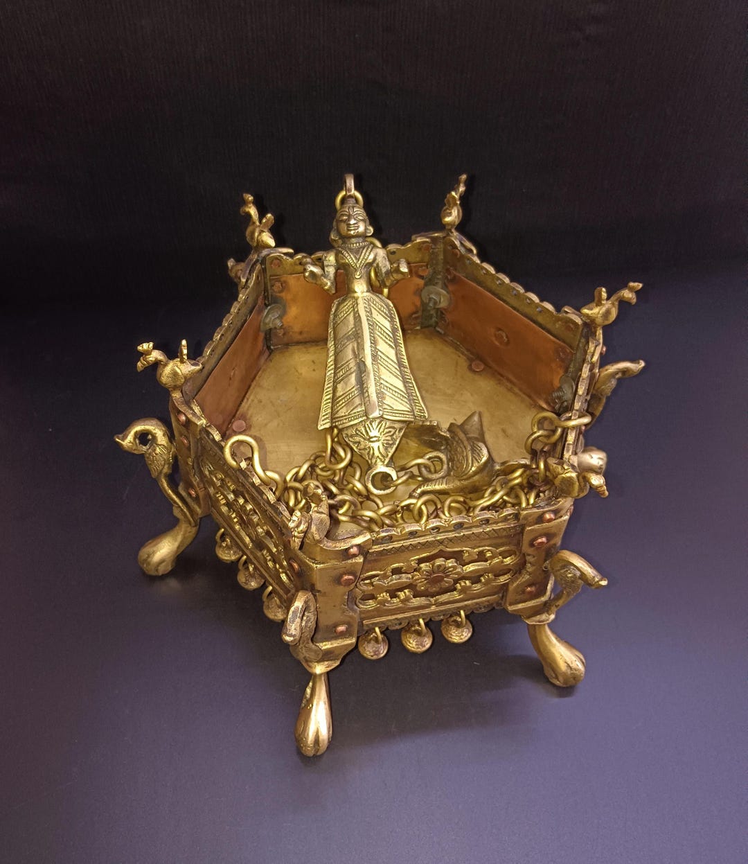 Brass Ceiling Mounting Planter With Peacock With Puppet, Hanging Chain ...