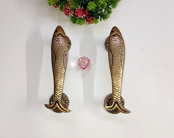 Brass Fish Door Handle: Nautical Cabinet Pulls, Set of 2