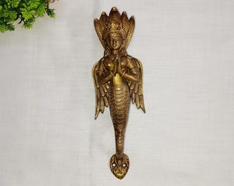 Brass Mermaid Door Handle: Snake Lady Decorative Pull - 11 Inches