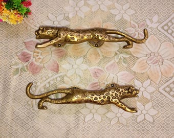 Leopard Round Base Handle for Home Door | Brass Jaguar Shape Log House Door Puller