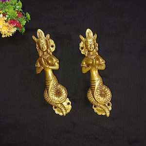 7.5&quot; Inches Snake Goddess Front Door Handle Decor | Brass Medusa Themed Bedroom Door Grab Pull Hardware