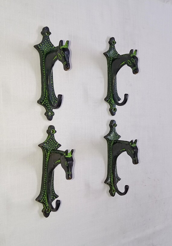 真鍮製壁掛け馬フック | ポニーキッチンタオルハンガー | 4個セット