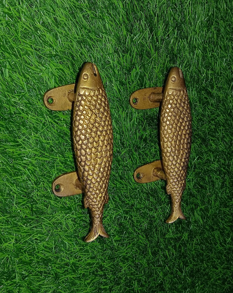 River Fish Log Cabin Door Pull Set Brass Trout Fish Shape Door Handle