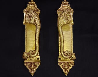12&quot; Inches Ganesha Desing Entry Door Handle | Brass Elephant Side Face Door Puller | Home Decorative Door Decor