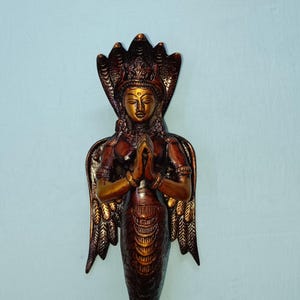 11" Inch Brass Colourful Namaste Greeting Front Mermaid Door Handle