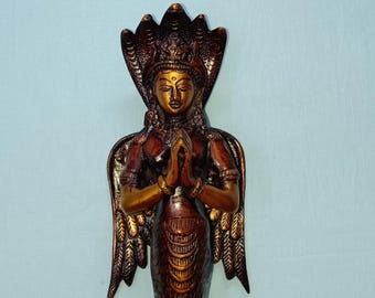11" Inch Brass Colourful Namaste Greeting Front Mermaid Door Handle