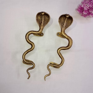 Brass Snake Shape Door Handle Pair | Male Female Snake Design Cupboard Pull | Set of 02 pieces
