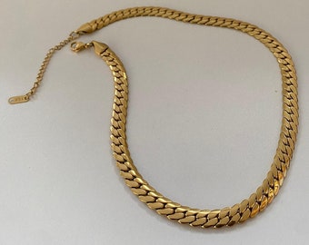 Gold Cuban Chain Necklace | 18K Gold Plated Stainless Steel Choker Necklace | Waterproof Gold Chain | Jewelry Shop